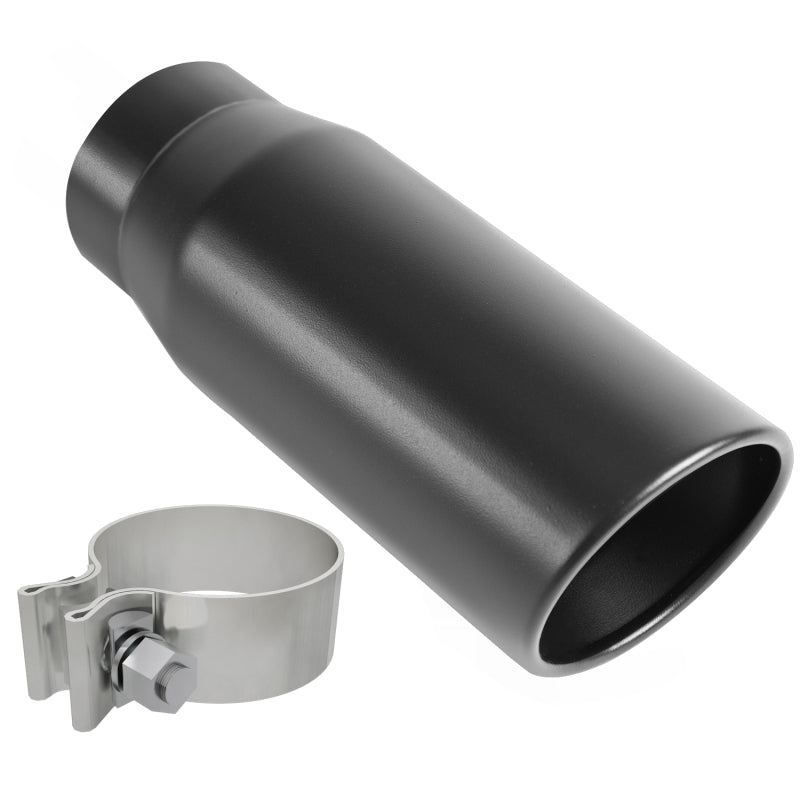 Magnaflow Tip Black Coated  w/ Clamp Single Wall Round Outlet 4in Diameter 3in Inlet 12in Length 35236 35236 Photo - Primary
