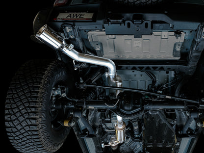 AWE Tuning 2021+ Ford Bronco 0FG Single Rear Exit Exhaust w/Chrome Silver Tip & Bash Guard 3015-22789 3015-22789 Photo - Mounted