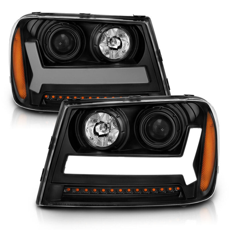 ANZO 2006-2009 Chevrolet Trailblazer Projector Headlights w/ Plank Style Design Black w/ Amber 111390 111390 Photo - Primary