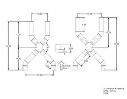 Kooks Headers Universal 3in X-Pipe Kit KOK9114S 9114S Technical Drawing