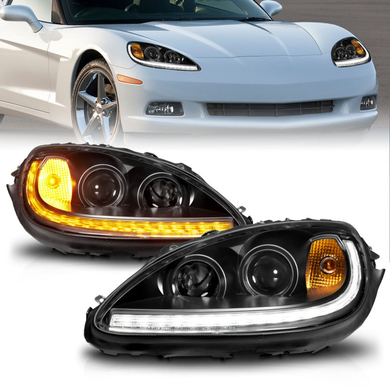ANZO 05-13 Chevrolet Corvette Projector Headlights w/switchback & Sequential LED - Black Amber 121571 121571 Photo - Primary
