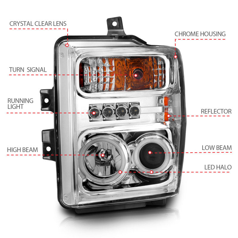 Anzo 2008-2010 Ford F-250 Projector Headlights w/ Halo Chrome (CCFL) 111167 Photo - Unmounted