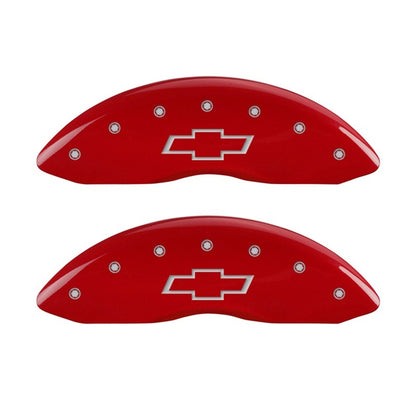 MGP Front set 2 Caliper Covers Engraved Front Bowtie Red finish silver ch 14221FBOWRD 14221FBOWRD Photo - Primary