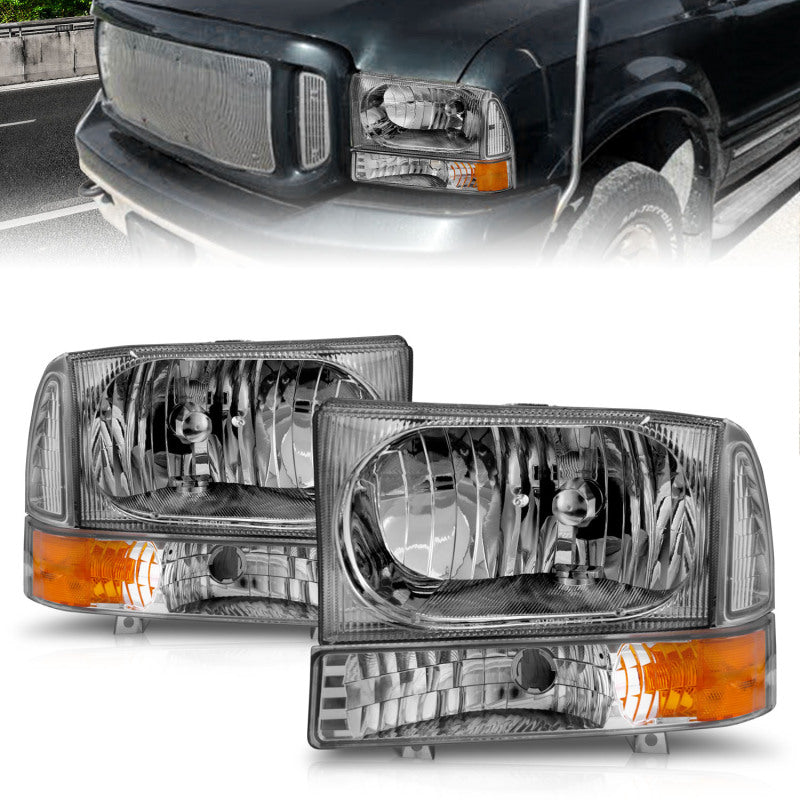 Anzo 2000-2004 Ford Excursion Crystal Headlights Chrome w/ LED 1pc 111081 Photo - Primary