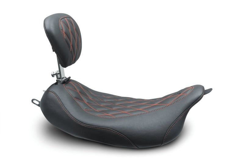 Mustang Motorcycle Mustang 08-21 Harley Wide Tripper FL Touring Pass Seat w/ Dr Backrest, Red Diamond Stitch - Black 79727AB 79727AB User 1