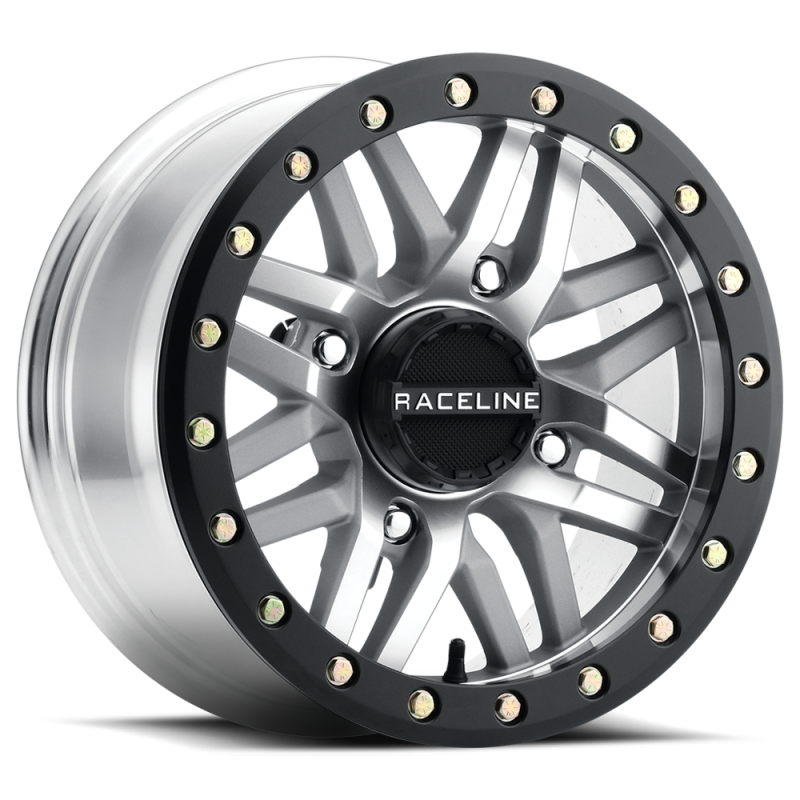Raceline A91MA Ryno 14x7in/4x137 BP/10mm Offset/110.18mm Bore - Machined & Black Ring Beadlock Wheel A91MA-47037+10 A91MA-47037+10 Photo - Primary