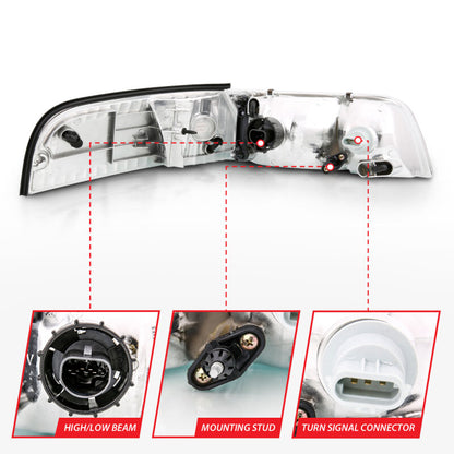 ANZO 1998-2005 Ford Crown Victoria Crystal Headlight Chrome With Bumper Light (OE) 121556 121556 Photo - Unmounted