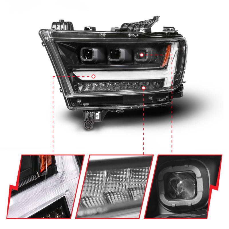 ANZO 19-24 RAM 1500 (New Body/OE Halogen) Full LED Proj Headlights DRL/SeqSig Black - Driver Side 111628A-L 111628A-L User 1