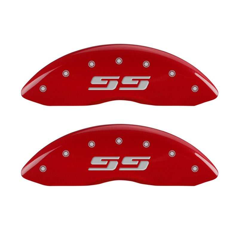 MGP Front set 2 Caliper Covers Engraved Front Silverado style/SS Red finish silver ch 14238FSS3RD 14238FSS3RD Photo - Primary