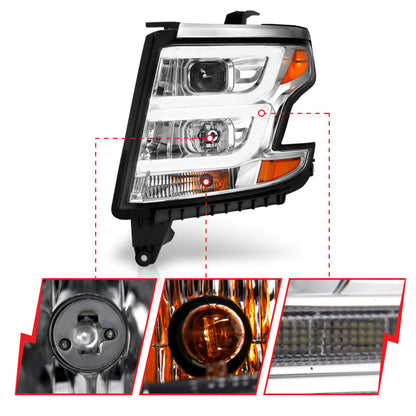 ANZO 2015-2020 Chevy Tahoe Projector Headlights Plank Style Chrome w/DRL 111493 111493 Photo - Unmounted