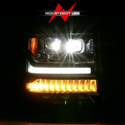 ANZO 16-18 Chevrolet Silverado 1500 LED Projector Headlights w/Plank Style Switchback Chrome w/Amber 111421 111421 Photo - Mounted