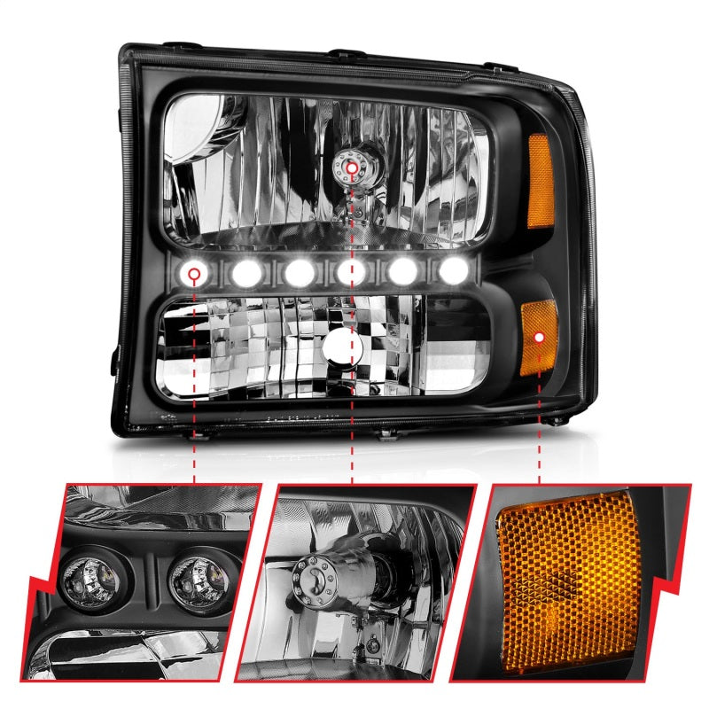 Anzo 2000-2004 Ford Excursion Crystal Headlights Black w/ LED 1pc 111106 Photo - Unmounted