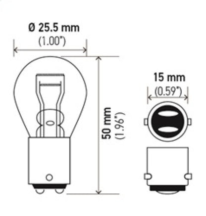 Hella BULB 1176 12V 17/8W BA15d S8 - Min Qty 10 (211656641) 1176 1176 Technical Drawing