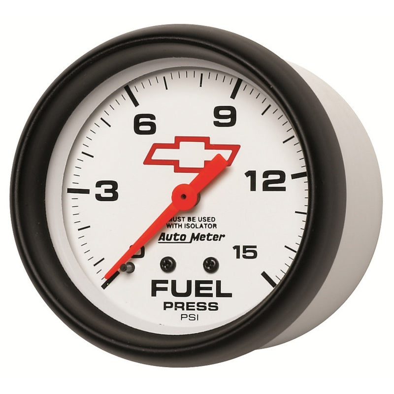 AutoMeter Gauge Fuel Press 2-5/8in. 15PSI Mech W/Isolator Chevy Red Bowtie White 5813-00406 5813-00406 User 2