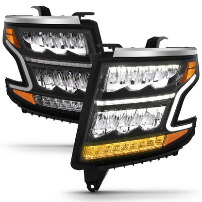 ANZO 15-20 Chevy Tahoe/Suburban LED Light Bar Style Headlights Black w/Sequential w/DRL w/Amber 111478 111478 Photo - Unmounted