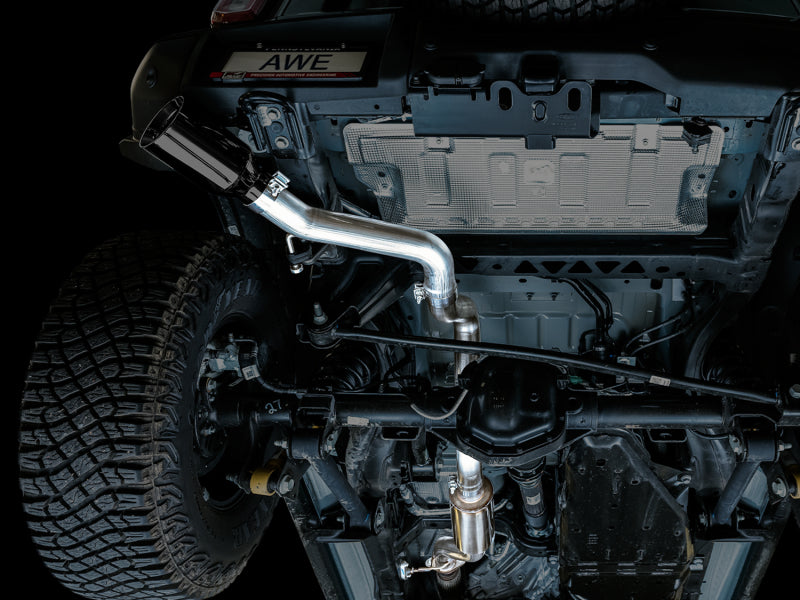 AWE Tuning 2021+ Ford Bronco 0FG Single Rear Exit Exhaust w/Diamond Black Tip & Bash Guard 3015-23789 3015-23789 Photo - Mounted