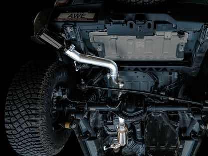 AWE Tuning 2021+ Ford Bronco 0FG Single Rear Exit Exhaust w/Diamond Black Tip & Bash Guard 3015-23789 3015-23789 Photo - Mounted