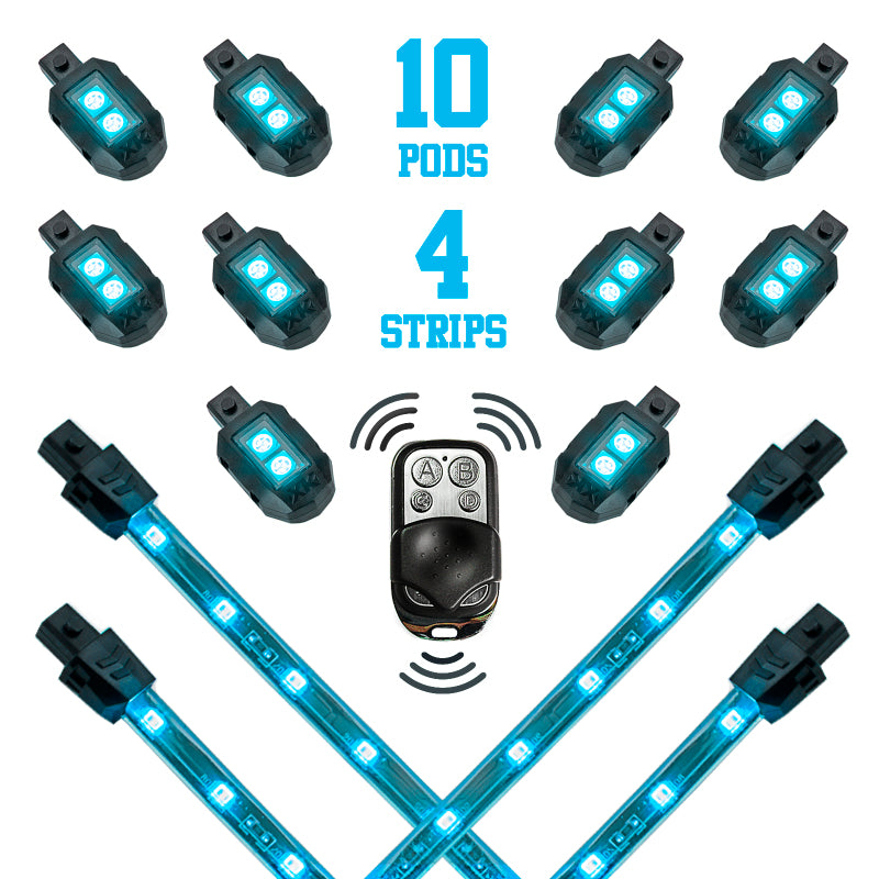 XKGLOW XK Glow Strips Single Color XKGLOW LED Accent Light Motorcycle Kit Light Blue - 10xPod + 4x8In XK034002-AB XK034002-AB User 1