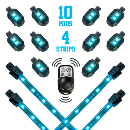 XKGLOW XK Glow Strips Single Color XKGLOW LED Accent Light Motorcycle Kit Light Blue - 10xPod + 4x8In XK034002-AB XK034002-AB User 1