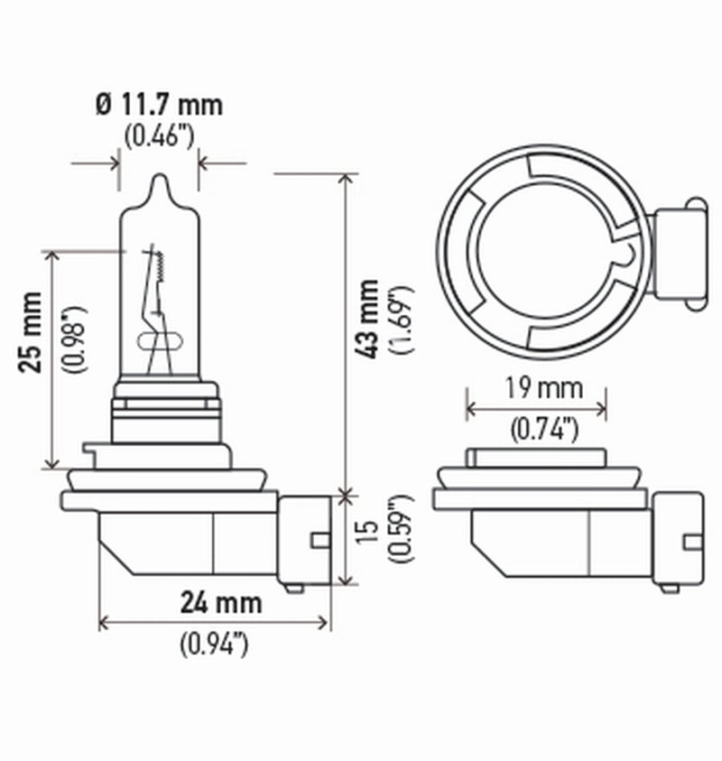 Hella H9 12V 65W PGJ19-5 HP 2.0 Halogen Bulbs H9 2.0TB H9 2.0TB Technical Drawing