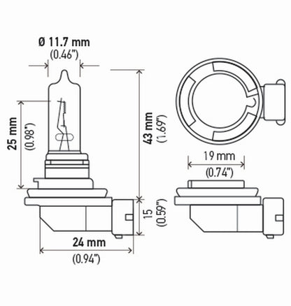 Hella H9 12V 65W PGJ19-5 HP 2.0 Halogen Bulbs H9 2.0TB H9 2.0TB Technical Drawing