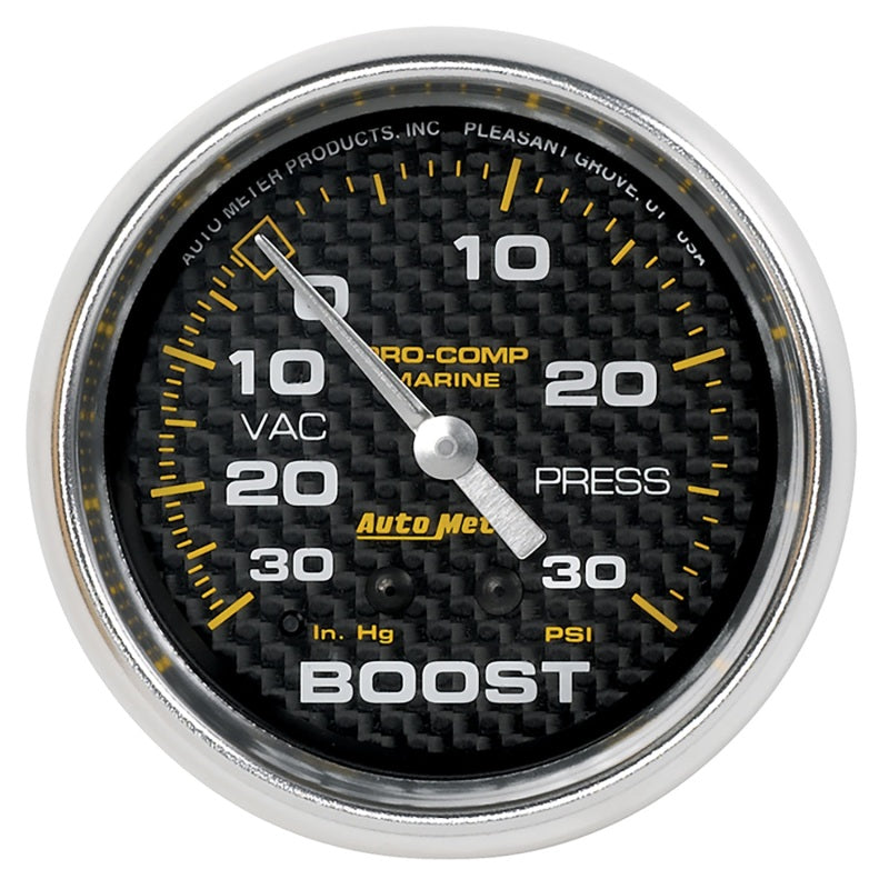 Autometer Marine Carbon Fiber Gauge 2-5/8in Mechanical Vacuum/Boost Gauge 30INHG-30PSI 200775-40 200775-40 Photo - Primary