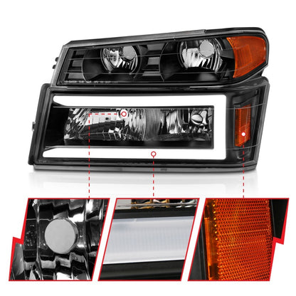 ANZO 04-12 GM Colorado/Canyon/I-Series Crystal Headlights - w/ Light Bar Black Housing 4pcs 111558 111558 Photo - Unmounted