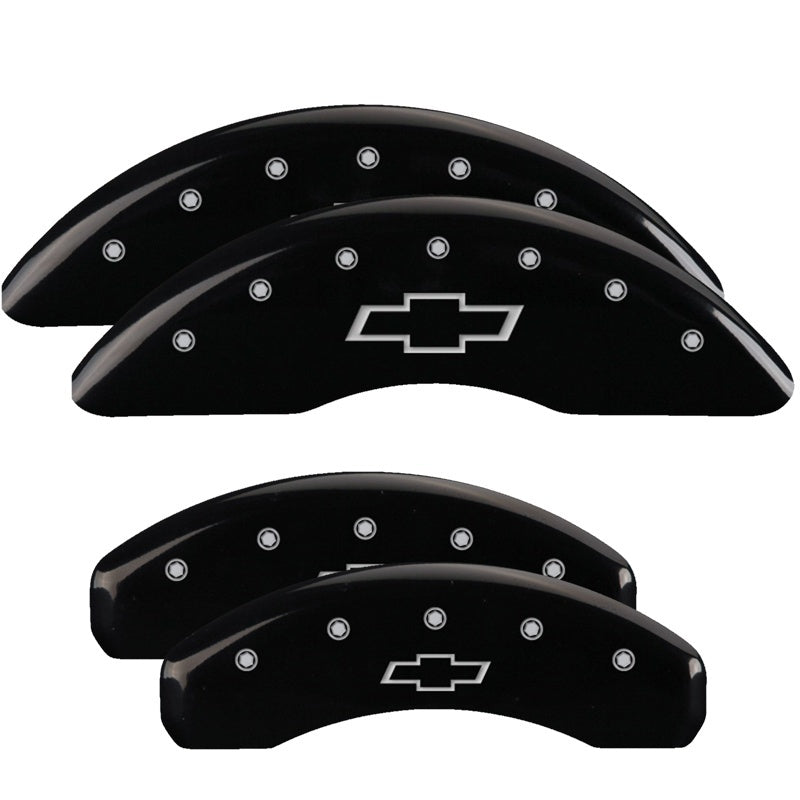 MGP 4 Caliper Covers Engraved Front & Rear Bowtie Black finish silver ch 14241SBOWBK 14241SBOWBK Photo - Primary