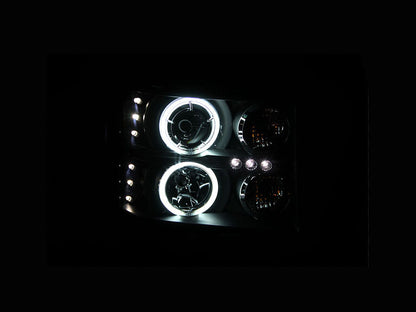 Anzo 2007-2013 Gmc Sierra 1500 Projector Headlights w/ Halo Black 111125 Photo - Mounted