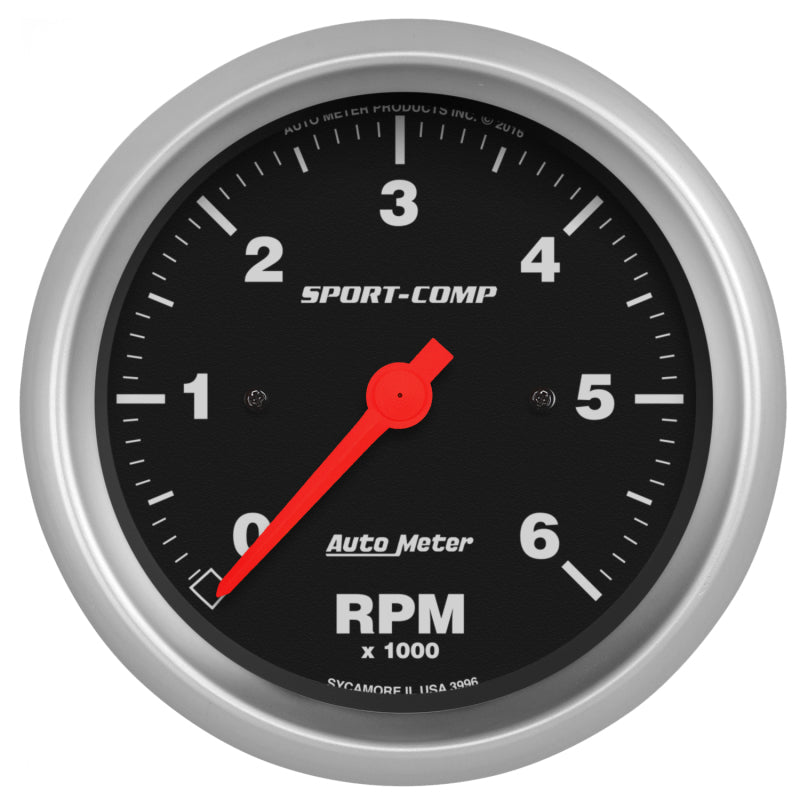 Autometer Gauge, Tachometer, 3 3/8", 6K Rpm, In-Dash, Sport-Comp 3996 Photo - Primary