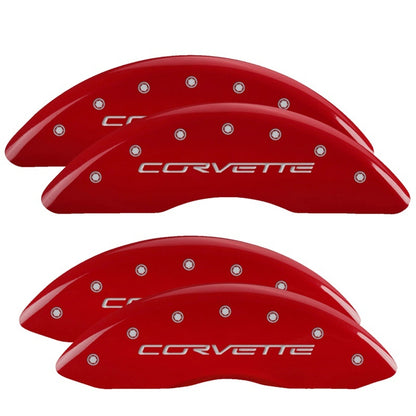 MGP Caliper Covers (set of 4) Engraved Front & Rear C6/Corvette Red finish 13083SCV6RD Photo - Primary