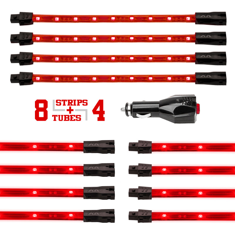 XKGLOW XK Glow Single Color XKGLOW UnderglowLED Accent Light Car/Truck Kit Red - 8x24In Tube + 4x8In Strip XK041005-R XK041005-R User 1