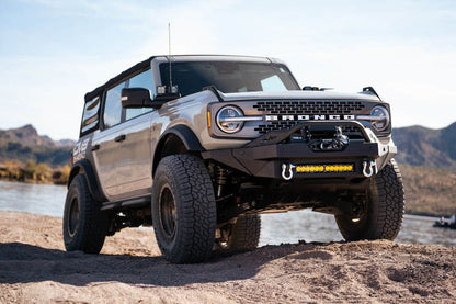 DV8 Offroad 2021+ Ford Bronco Modular Front Bumper Winch Capable w/ Auxiliary Light Mounts FBBR-02 FBBR-02 Photo - lifestyle view