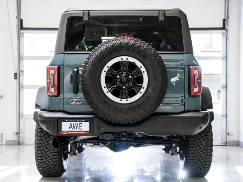 AWE Tuning 2021+ Ford Bronco 0FG Single Rear Exit Exhaust w/Diamond Black Tip & Bash Guard 3015-23789 3015-23789 Photo - Mounted