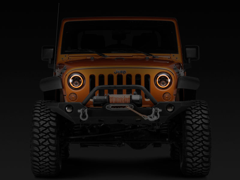Raxiom 97-18 Jeep Wrangler TJ/JK Axial Halo Headlights w/ DRL Amber Signals- Blk Hsng (Clear Lens) J108037 J108037 Photo - Close Up