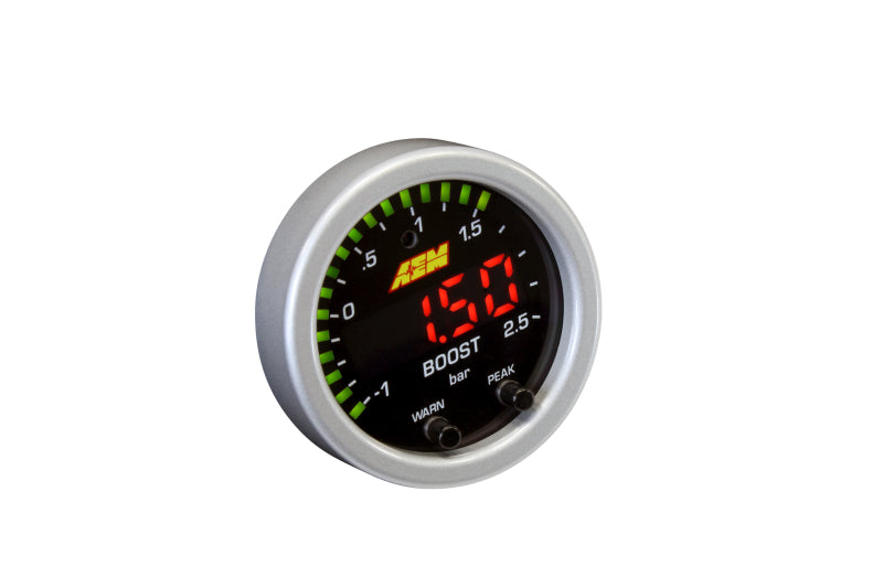 AEM Electronics X-Series Boost Pressure Gauge -30inHg-35psi / -1-2.5bar. Black Bezel & 30-0306 Photo - out of package