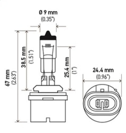 Hella Optilux 893 12V 37.5W Extreme Yellow Bulbs (Pair) H71071192 H71071192 Technical Drawing