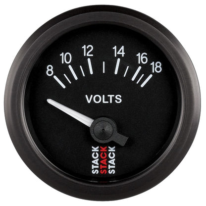 Autometer Stack Instruments 52mm 8-18V Electric Battery Voltage Gauge - Black ST3216 ST3216 Photo - Primary