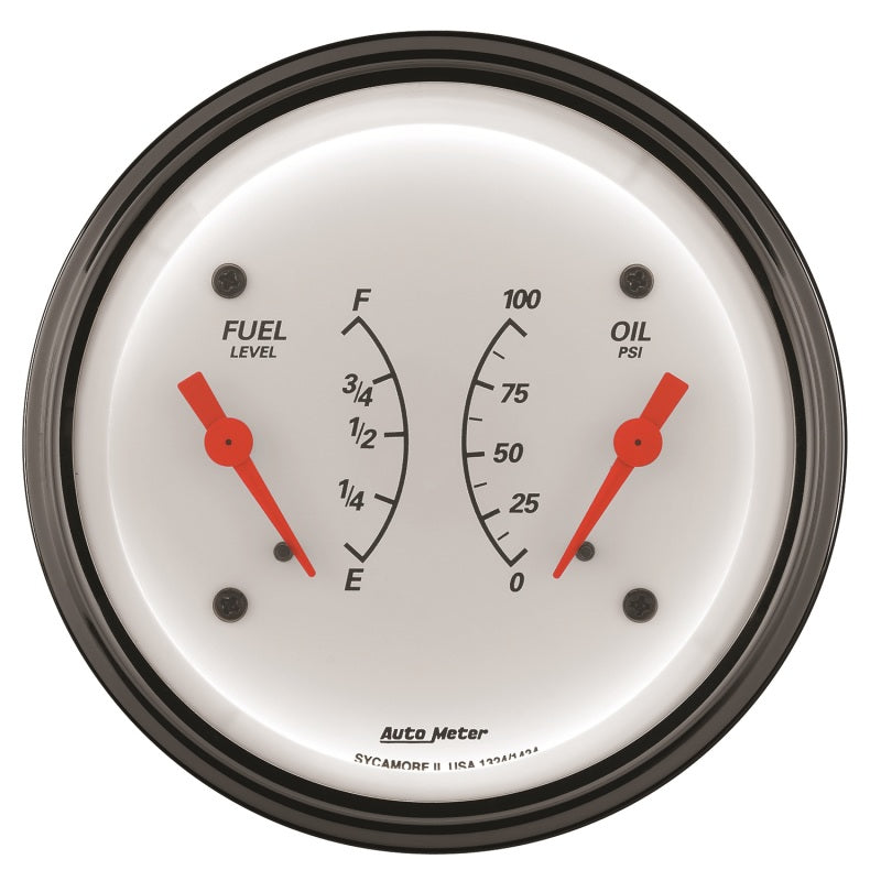 AutoMeter Gauge Dual Fuel & Oilp 3-3/8in. 0 Ohm(e) to 90 Ohm(f)& 100PSI Elec Arctic White 1324 1324 User 2