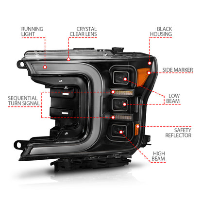 Anzo 18-20 Ford F-150 Full Led Projector Light Bar Headlights Black Amber 111519 111519 Photo - Unmounted
