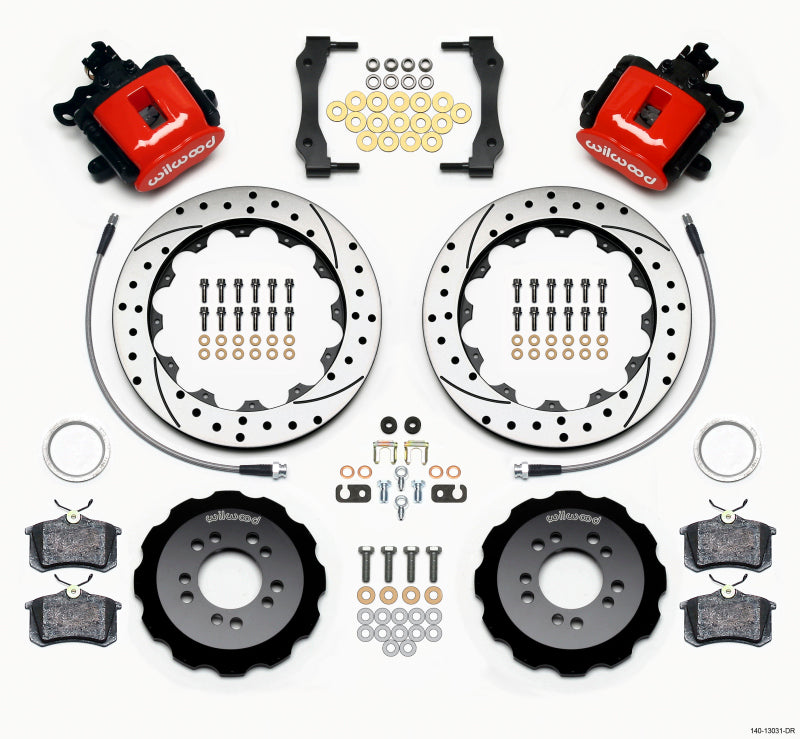 Wilwood Combination Parking Brake Rear Kit 12.88in Drilled Red 2013-Up Ford Focus ST w/ Lines 140-13031-DR 140-13031-DR Photo - Primary