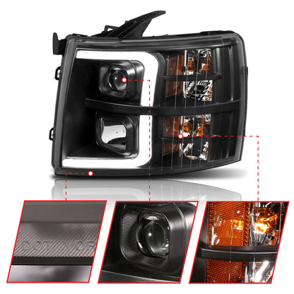 ANZO 07-13 Chevrolet Silverado 1500 Plank Style Projector Headlights Black w/ Amber 111410 111410 Photo - Unmounted