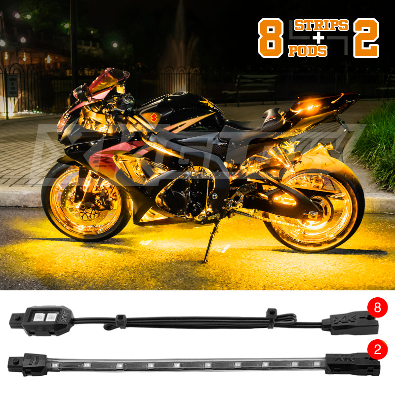 XKGLOW XK Glow Strips Single Color XKGLOW LED Accent Light Motorcycle Kit Amber - 8xPod + 2x8In XK034001-A XK034001-A User 1