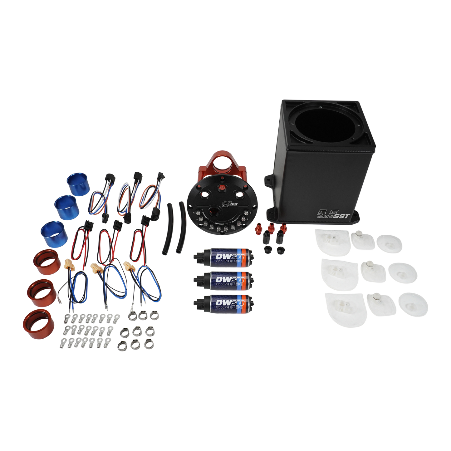 DeatschWerks 5.5L Staged Surge Tank with 3 DW200 Fuel Pumps