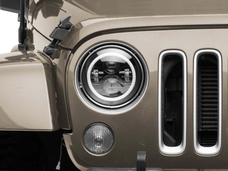 Raxiom 97-18 Jeep Wrangler TJ/JK Axial 7-Inch LED Headlights w/RGB Halo- Blk Hsng (Clear Lens) J142665 J142665 Photo - Close Up