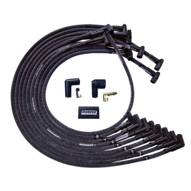 Moroso BBC Under Header 90 Deg Plug End HEI Sleeved Ultra Spark Plug Wire Set - Black 51543 51543 User 1