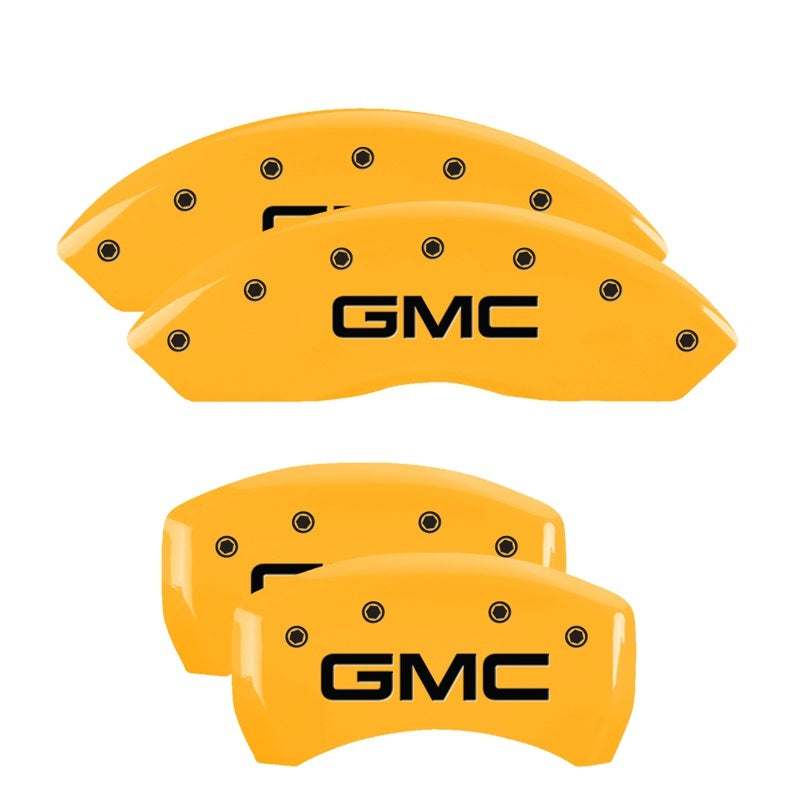 MGP 4 Caliper Covers Engraved Front & Rear GMC Yellow finish black ch 34209SGMCYL 34209SGMCYL Photo - Primary