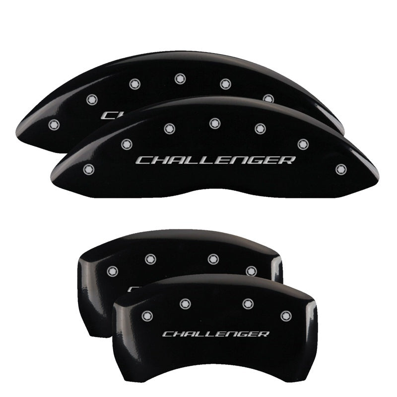 MGP 4 Caliper Covers Engraved Front & Rear Block/Challenger Black finish silver ch 12001SCLBBK 12001SCLBBK Photo - Primary