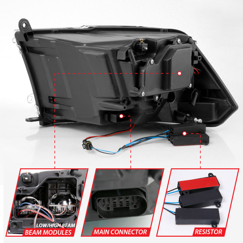 ANZO 2009-2018 Dodge Ram 1500 Led Projector Plank Style Switchback H.L Halo Chrome Amber (OE Style) 111465 111465 Photo - Unmounted