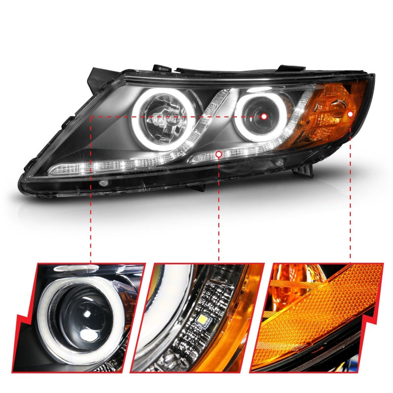 Anzo 2011-2013 Kia Optima Projector Headlights w/ Halo Black (CCFL) 121460 Photo - Unmounted